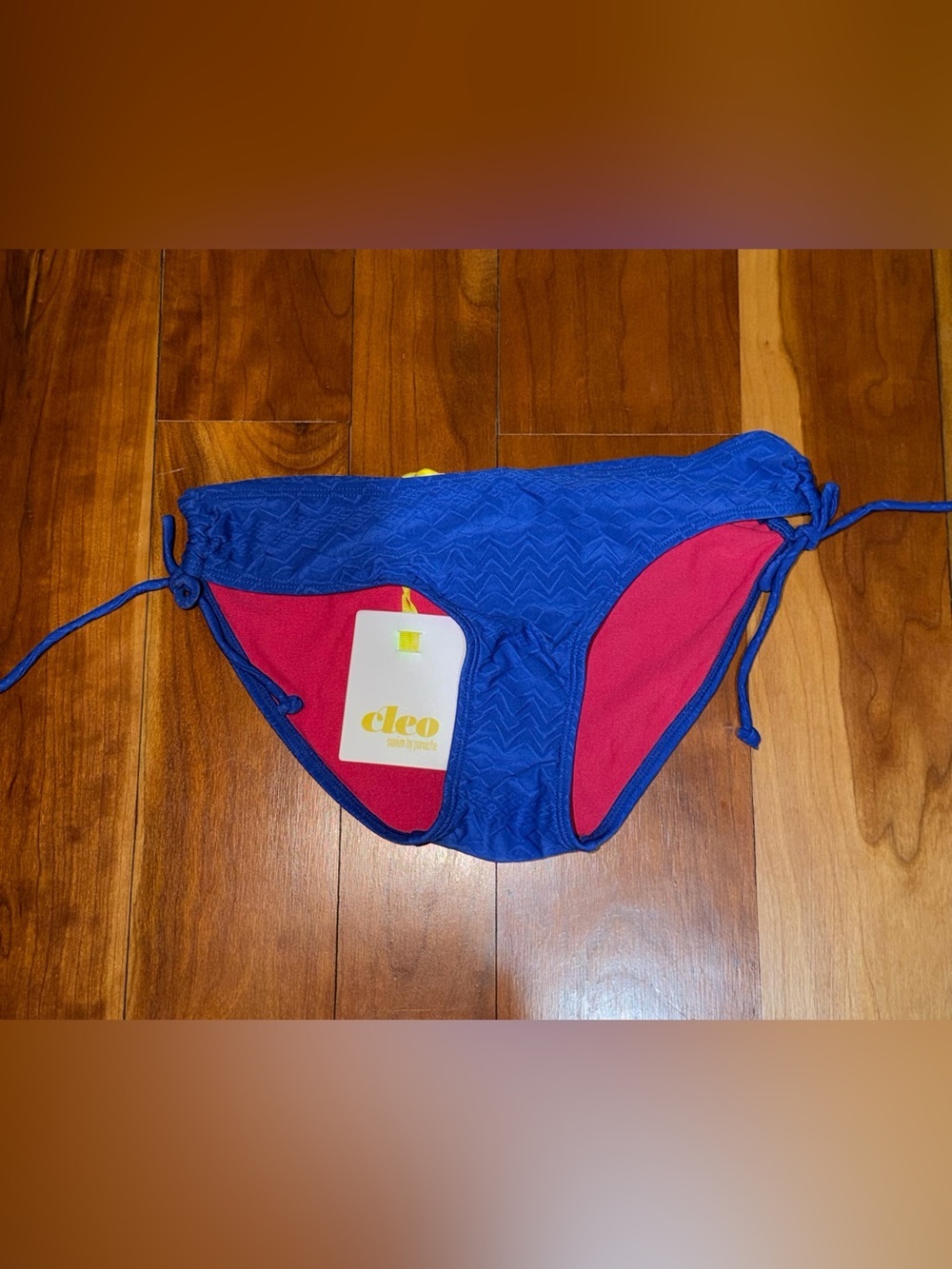 cleo Royal Blue Bikini Bottom with Pink Lining and Yellow Tag Sz XS